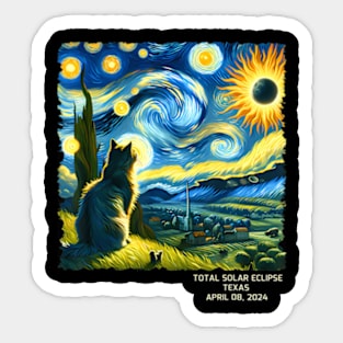 Total Solar Eclipse April 08 2024 Texas Starry Night Cat Sticker